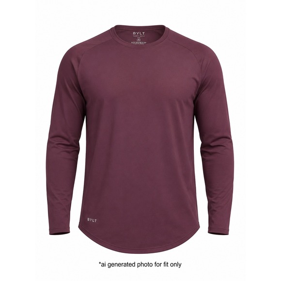 BYLT Basics Other - BYLT Drop Cut Lux Long Sleeve Shirt Mens XL Maroon Athletic Curved Hem